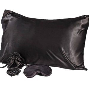 Silk satin pillow case with eye mask, hair scrunchie and pouch Queen size